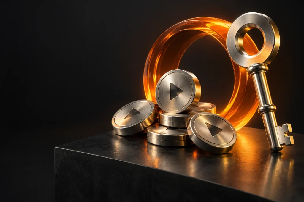 Original silver play tokens and access key illuminated with orange light
